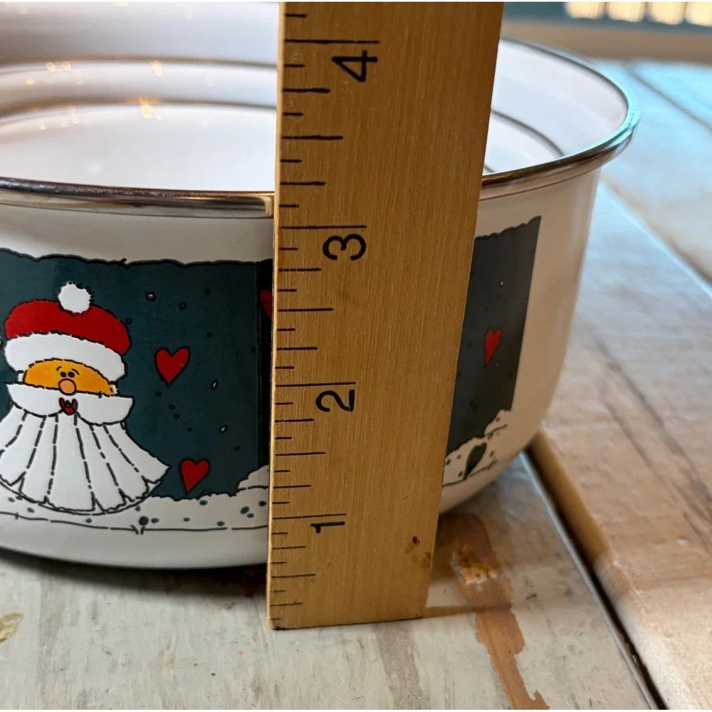 Vintage Christmas Enamelware Nesting Bowls Sets of 3 Santa Bear Holiday Kitchen